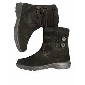 Clarks Women Size 8.5 Black‎ Suede Leather Side Zip Faux Fur Trim Ankle Boots